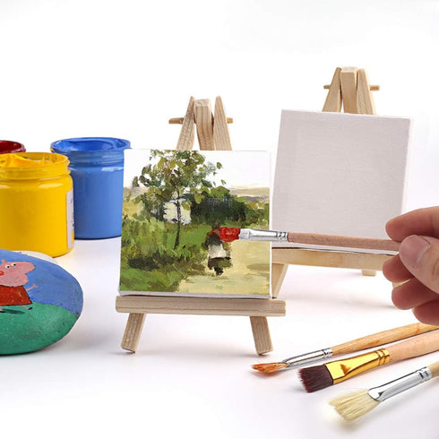 Tosnail 12 Packs Mini Canvas and Easel Set, Art Easel Stand with Canvas Set Tabletop Wooden Display Stand and Canvas Panels for Artist, Students, ...