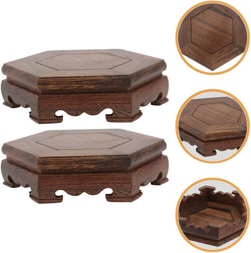 GANAZONO Wood Planter Riser 2pcs Wood Stool Rustic Plant Stand Chinese Style Planter Pedestal Flower Pot Display Rack Tabletop Fish Tank Base Hand...