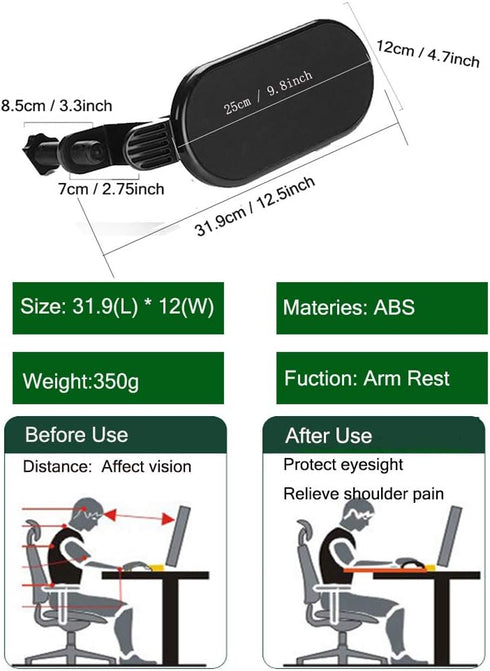 Ergonomic Desk Clamp On Mouse Platform Extension Attachable Elbow Arm Rest Mouse Pad Tray Under Desk (Small Tray)...