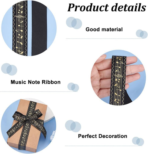 48 Yards Musical Note Ribbon, Black Polyester Musical Notes Craft Ribbon Single Face Hot Stamping Satin Ribbon for Gift Packaging Party Decoration...