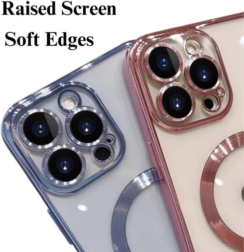 Magnetic Case for iPhone 15 Pro Max Phone. TPU Shockproof Electroplated Bumper, Camera Lens Protector, Waterproof Transparent Case., Silver...