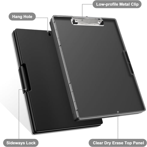 Clipboard with Storage, 8.5x11" Clip Boards with 2 Storage Case and A4 Paper Folder, Clear Dry Erase Top Panel, Heavy Duty Plastic, Folio & Side-O...