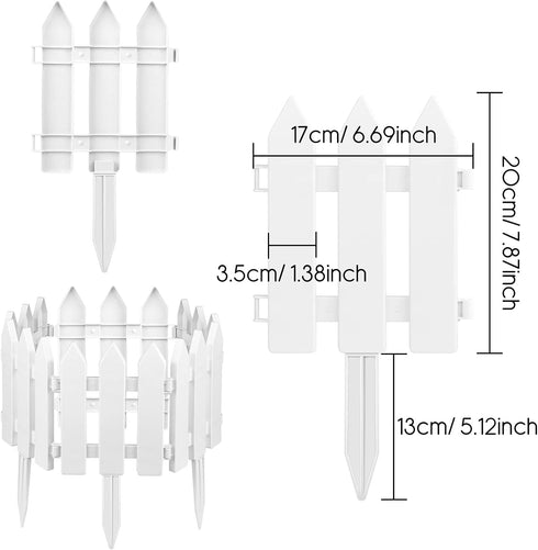 PLULON 6 Pieces Garden Fence with 6 Pieces Fence Insert White Plastic Fence Garden Picket Fence Edgings Lawn Flowerbeds Plant Borders Decorative G...
