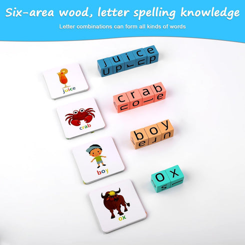 Wooden Blocks Spelling Game, Upgraded Matching Letter Alphabet Game with Reading Blocks Crossword Puzzle Flash Cards Storage Box Word Builder Educ...