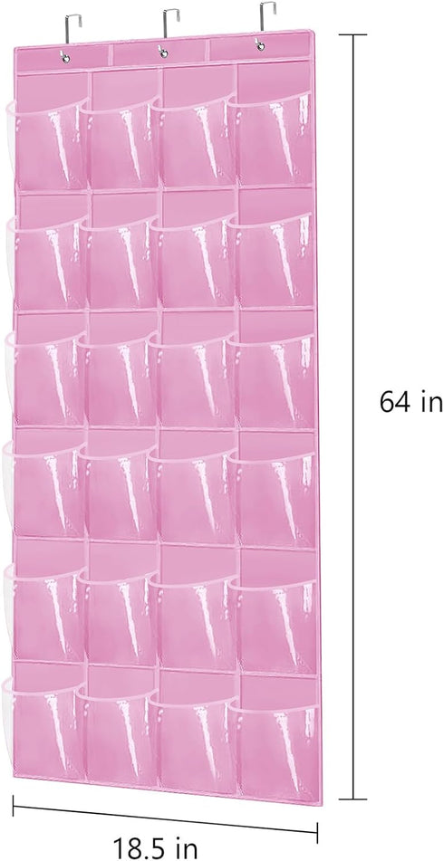 Over The Door Shoe Organizer - Space Saving Shoe Rack for Closet Door with 24 Pockets and Hook, Shoe Holder Back of Door Organizers for Shoes, Han...