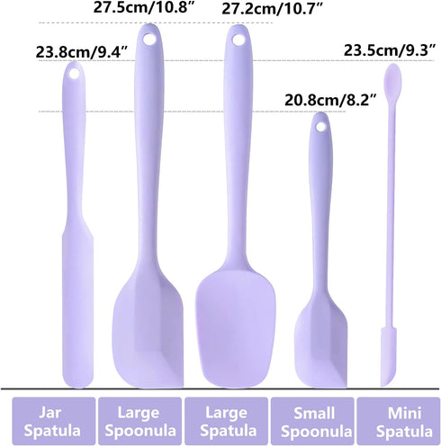 5 Piece Purple Silicone Spatula Set, Heat Resistant Rubber Spatulas Set, Silicone Kitchen Utensils Set Dishwasher Safe for Nonstick Cookware...