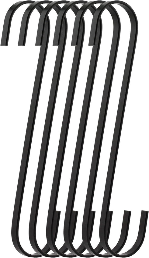 6-Pack 8 Inch Black Chrome Finish Steel Hanging Flat Hooks - S Shaped Hook Heavy-Duty S Hooks, for Kitchenware, Pots, Utensils, Plants, Towels, Ga...