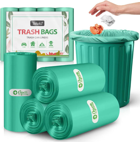 2 Gallon 80 Counts Strong Trash Bags Garbage Bags by Teivio, Bathroom Trash Can Bin Liners, Small Plastic Bags for home office kitchen, Green...