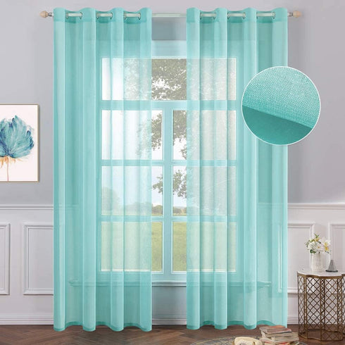 MIULEE 2 Turquoise Semi Sheer Window Curtains Elegant Grommet Top Voile Panels/Drapes/Treatment Aqua Blue Linen Textured for Bedroom Living Room D...