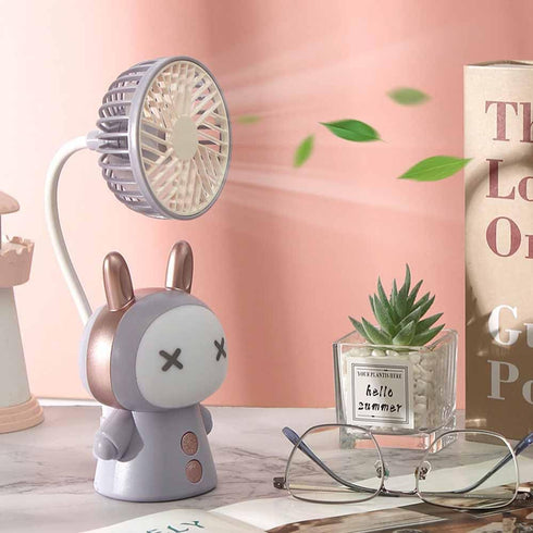 Mini Handheld Fan Cartoon Portable Fan with Night Light USB Rechargeable Battery Operated Folding Small Fan for Home Kids Children Table Study Des...