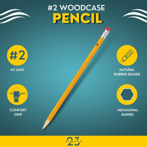 WoodCased Pencils, Yellow, Pre-sharpened, Pencils with Erasers, 2 HB 12 Pack...