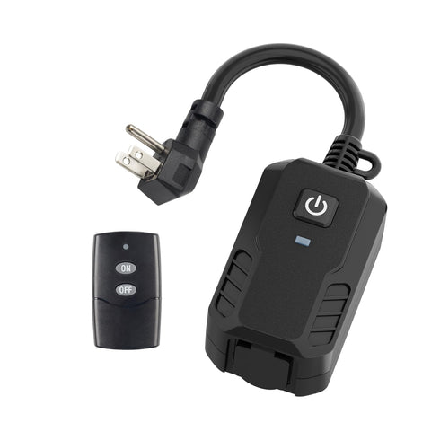 BN-LINK Outdoor Remote Control Outlet Plug Black,Indoor Wireless Outlet Switch Weatherproof Heavy Duty 15A 3-Prong Outlet 6-inch Cord 100Ft Range ...