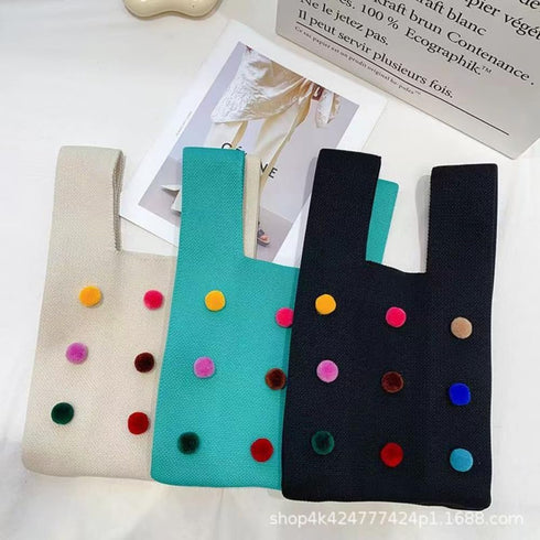 Knit Clutch Bag Cute Colorful Ball Knit Bag Chroma Handbag Totes Handbag Cute Wrist Bag...