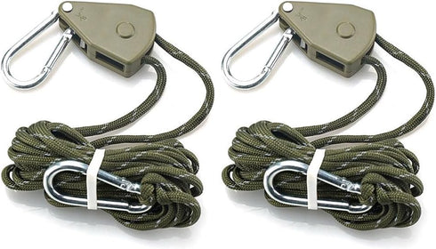 2Pack 5/32" 15ft Rope Ratchet Hanger Tie Down Tent Strap with Hooks Reinforced Metal Gear for Tent Canopy Camping Essentials...