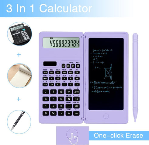 Scientific Calculators for high-School, 10 Digits Digital with Erasable Writing Board Math Calculator for Middle School & College (Purple)...