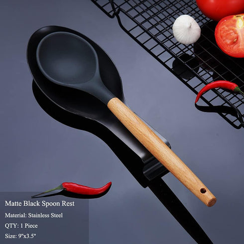 Matte Black Spoon Rest, Stainless Steel Spoon Holder for Stove Top, kitchen utensils Holder for Ladles, Tongs, Spatula, Stove Spoon Holder, Pot Li...