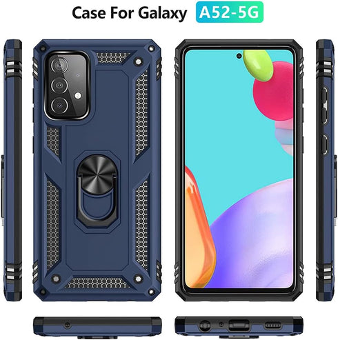 for Samsung A52 Case, Galaxy A52 Case with HD Screen Protector, Military-Grade Ring Holder Kickstand Car Mount 15ft Drop Tested Shockproof Cover P...