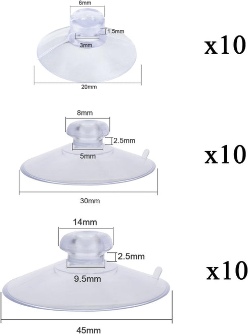 Whaline 30 Packs Suction Cup Plastic Sucker Pads Without Hooks, Clear, 3 Size, 45 mm, 30 mm, 20 mm...