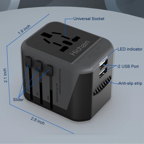 European Travel Plug Adapter, Black Universal Wall Charger with 2 USB A Ports 2.4A International Travel Adapter 5 Outlets LED Indicator for EU US ...