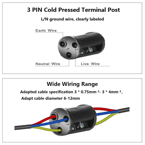 PENGLIN 5PCS Waterproof IP68 3-Pole Junction Box Cable Connector, 3 PIN Wire Connector Ø 4-12 mm for Outdoor Underground Cable, Junction Box, Stre...