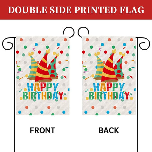 Happy Birthday Garden Flags 12" x 18" Gift Party Small Yard Signs Vertical Double Sided Readable Burlap Welcome Birthday Hat House Flags Poster Pa...