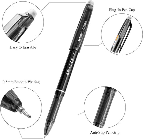 M&G Erasable Gel Pens, 12 Pcs Erasable Pens Fine Point 0.5mm, Black Erasable Gel Ink Pens with Comfort Grip and Cap, Make Mistakes Disappear for D...