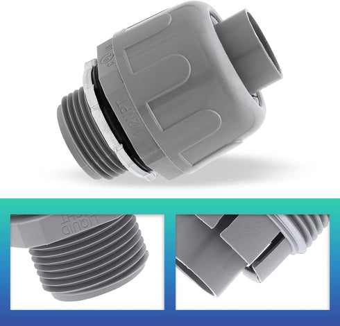 8 Pack NPT Nonmetallic Conduit 1/2-in Electrical Conduit Fittings PVC Straight Connectors Liquid Tight Conduit Connectors...