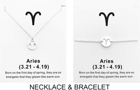 Zodiac Necklace and Bracelet 12 Constellation Silver Zodiac Jewelry Set Birthday Gifts for Wome?Aries?...
