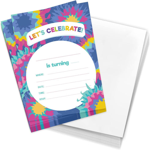 Desert Cactus Tie Dye Happy Birthday Invitations Style 2 Invite Cards (10 Count) With Envelopes Boys Girls Kids Party (10ct)...