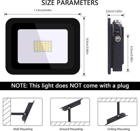 MIHEAL Ultra-Thin 10W 20W 30W 50W 100W LED Flood Light Spotlight Led Search Lamp 110V Floodlights for Outdoor Garden Street Square (Cool White, 30...