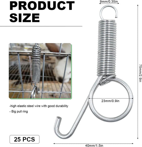 25 Pcs Spring Cage Latch Door Spring Hook Metal Finger 2.9 Inches (75mm), Multifunctional Cage Door Hook, Bunnies, Rodents, Hamsters, Squirrels, B...