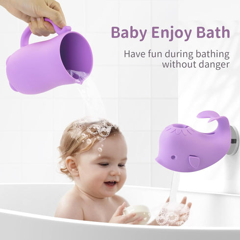 Bathtub Faucet Cover + Rinse Cup Set, Bath Tub Spout Cover for Baby Kids, Baby Wash Rinser Cup Shampoo Bath Rinser Cup, Purple Bath Gift Set...