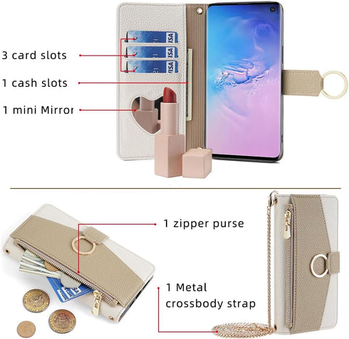 Asuwish Phone Case for Samsung Galaxy S10e Wallet Cover with Tempered Glass Screen Protector and Mirror Flip Cover Ring Credit Card Holder Crossbo...