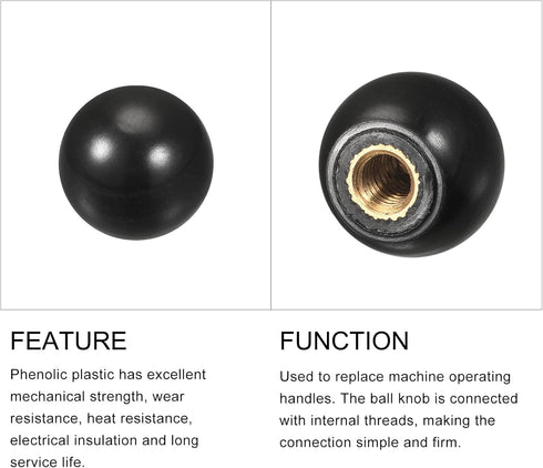 Threaded Ball Knobs (16mm/0.63") 6Pcs, Plastic Ball Lever Knob with M5 Female Thread Iron Insert - for Machine Handle Tool Replacement, Black...