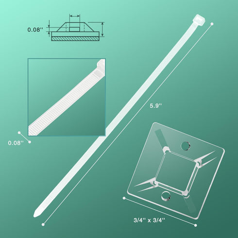 240Pcs Clear Cable Ties Mounts, 5.9'' Heavy Duty Zip Ties 120Pcs + 3/4" Adhesive Cable Holders 120Pcs, Self Locking Nylon Wire Ties Screw Hole Squ...