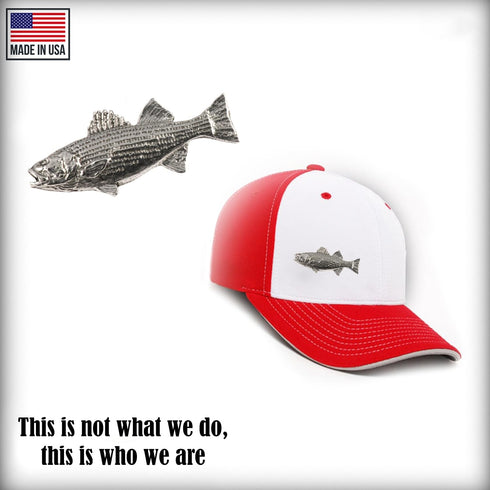 Striped Bass Fish Pin, Large, Pewter, Lapel, Hat, Pins, Brooch, Brooches, Jewelry, Gift, Handmade in the USA, 200 Fish Designs Available. S050 (An...