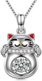 Lucky Fortune Cat Pendant Necklaces for Women Girls Sterling Silver Dancing Crystal Cubic Zirconia Choker Chains Necklace 18 Inch Chain Dainty Jew...