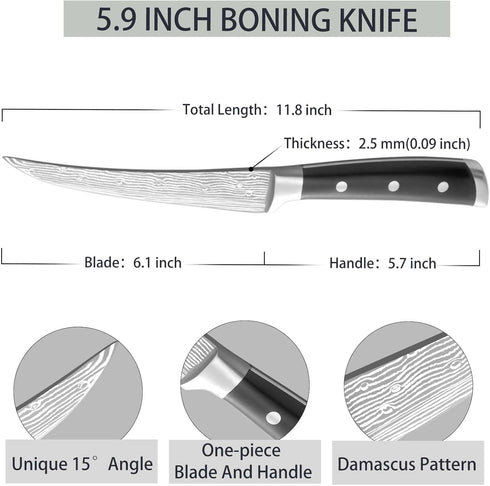 6 Inch Professional Boning Knife with Gift Box, Boning Knife for Meat Cutting, Razor Sharp Deboning Knife for Brisket Trimming, Stainless Steel Cu...