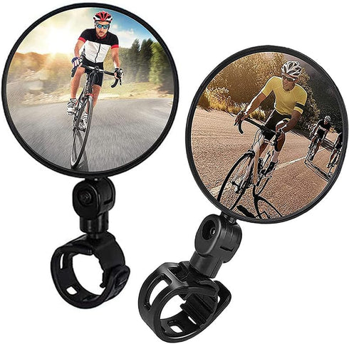 2 Pcs Bike Mirror, Bicycle Cycling Rear Mirror Rotatable Handlebar Convex Mirror Adjustable 360 Degree Rearview Bicycle Mirrors Shockproof Wide An...