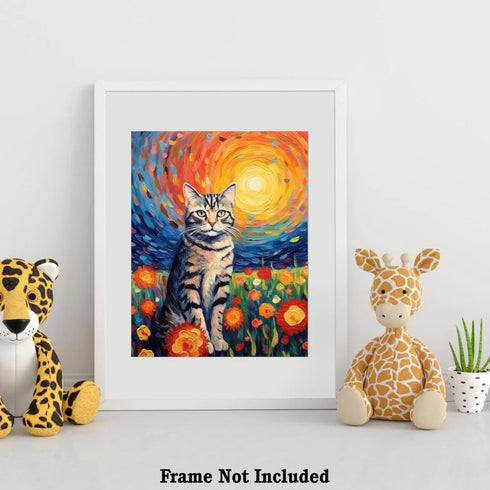 Bestbuddy Pet 8X10 Unframed Starry Night Van Gogh Inspired Cute Sitting American Shorthair Cat House Pet Friend Family Animal Clinic Oil Painting ...