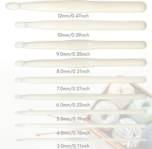 UTENEW Set of 9 White Handle Plastic Crochet Hook Smooth Knitting Needles 3-12mm Crochetting Yarn 5.9 Inch...