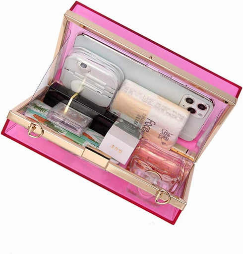 Cute Transparent Acrylic Shoulder Bag Clear Crossbody Evening Clutch Purse Handbag With 2 Gold Chain For Women...