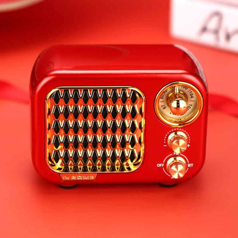 Retro Bluetooth Speaker Red Vintage Style with FM Radio Strong Bass Enhancement Loud Volume AUX TF Card MP3 Player...
