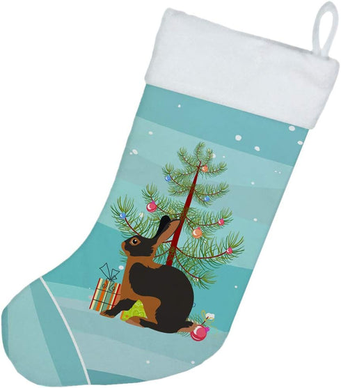 Caroline's Treasures BB9330CS Tan Rabbit Christmas Christmas Stocking, Teal Fireplace Hanging Stockings Christmas Season Party Decor Family Holida...