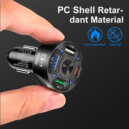 4 Port USB Fast Charging Cigarette Light Car Charger 3 * 2.4 A USB/ 1 PD20W LED Light Compatible with Tablets Cameras iPhone 14 13 12 11 Pro Max X...