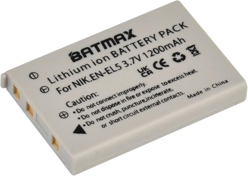 Batmax 2Pcs EN-EL5 Battery + Quick LED Charger for Nikon Coolpix P5000, P5100, P6000, S10 CoolPix 3700, 4200, 5200, 5900, 7900, P3, P4, P80, P90, ...