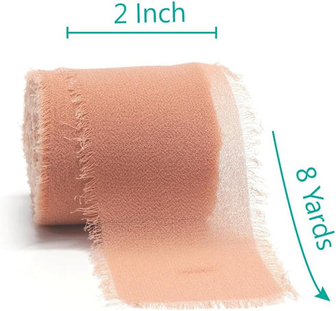 CT CRAFT LLC Frayed Chiffon Ribbon 2 inch x 8 Yards x 3 Rolls Ivory Peach Terracotta for Christmas Home Decor Gift Wrapping DIY Crafts Wedding Inv...