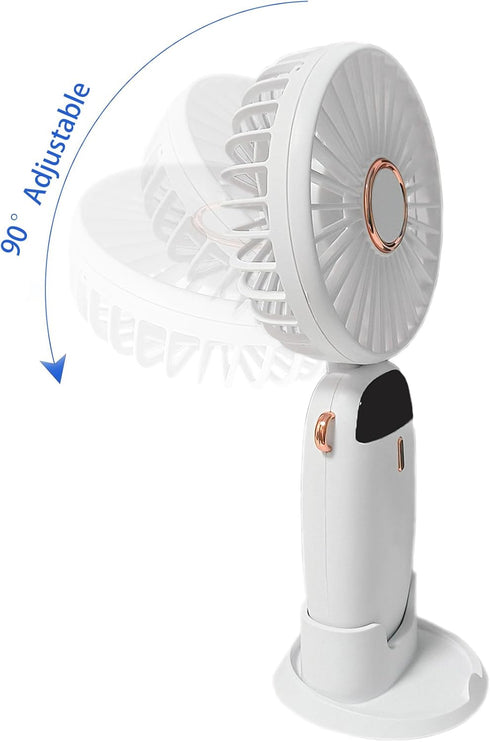 Portable Handheld Fan Small Handheld Fan Type-C Rechargeable 2000mAh Desk Personal Fan 90°Adjustable Neck Fan with 5 Speed Wind LED Display for Ho...
