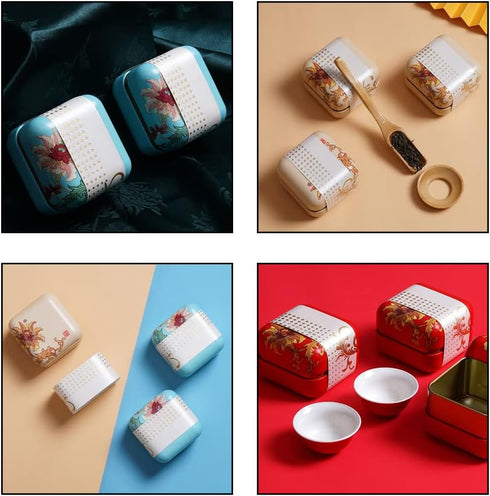 3 Pcs Tea Tin Canister Mini Tea Storage Box Rustproof Square Coffee Tea Sealed Box for Store Crafts Snacks Candy and Tea...