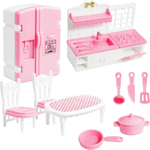 10 Pieces Mini Kitchen Set Dollhouse Kitchen Miniature Kitchen Set Doll Mini Kitchen for Kids Doll House Furniture and Accessories Set Mini Dollho...